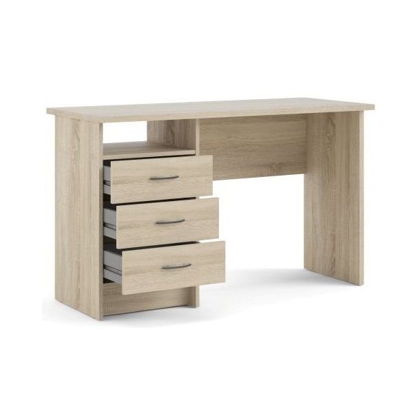 Prestige skrivebord i ege look 120 x 48 cm med 3 skuffer og 1 bent rum.