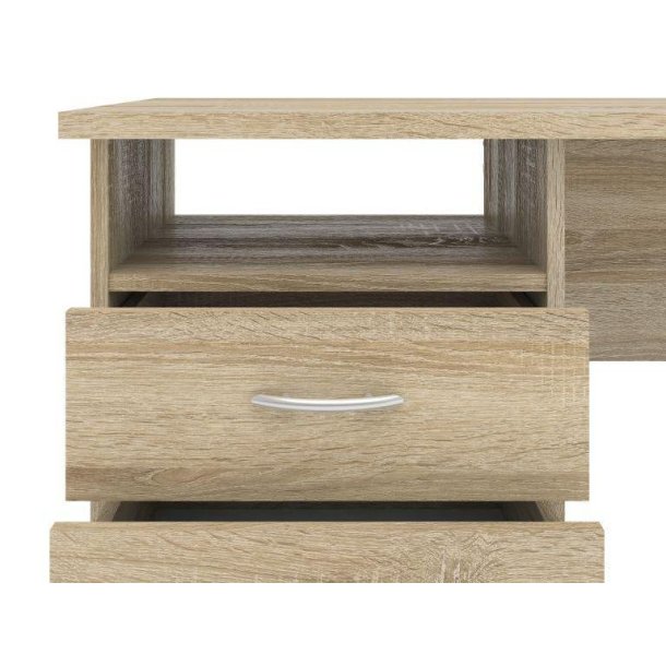 Prestige skrivebord i ege look 120 x 48 cm med 3 skuffer og 1 bent rum.