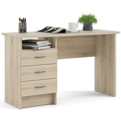 Prestige skrivebord i ege look 120 x 48 cm med 3 skuffer og 1 bent rum.