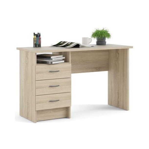 Prestige skrivebord i ege look 120 x 48 cm med 3 skuffer og 1 bent rum.