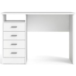 Prestige hvidt skrivebord 110 x 48 cm med 4 skuffer og 1 bent rum.