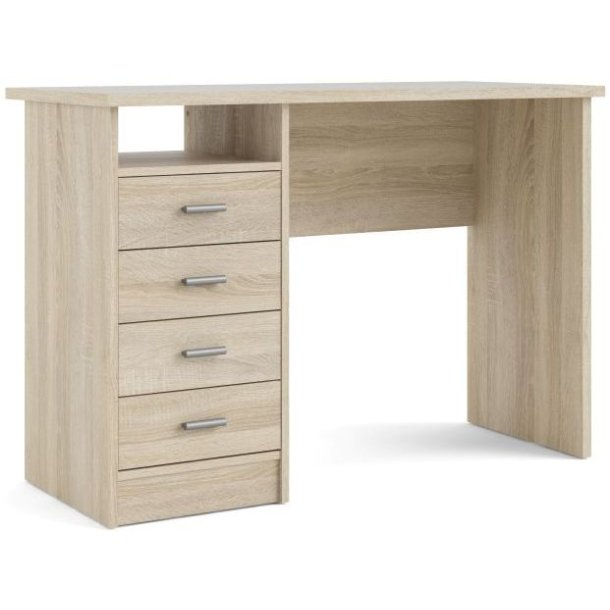 Prestige skrivebord i ege look 110 x 48 cm med 4 skuffer og 1 bent rum.