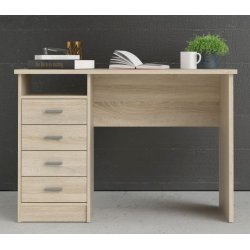 Prestige skrivebord i ege look 110 x 48 cm med 4 skuffer og 1 bent rum.