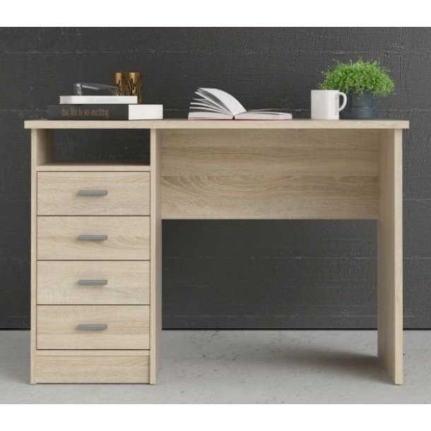 Prestige skrivebord i ege look 110 x 48 cm med 4 skuffer og 1 bent rum.