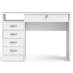 Prestige hvidt skrivebord 109 x 48 cm med 5 skuffer.