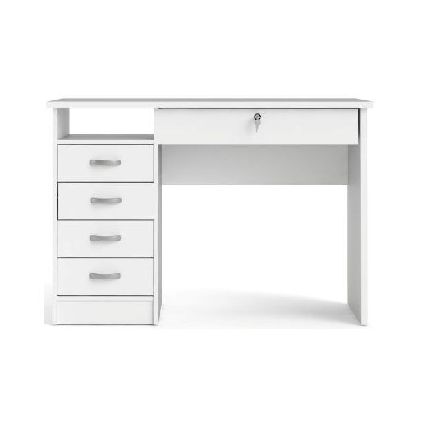 Prestige hvidt skrivebord 109 x 48 cm med 5 skuffer.