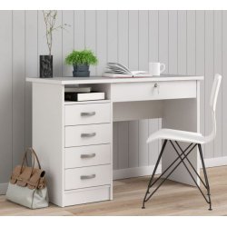 Prestige hvidt skrivebord 109 x 48 cm med 5 skuffer.