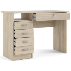 Prestige skrivebord i ege struktur 109 x 48 cm med 5 skuffer.