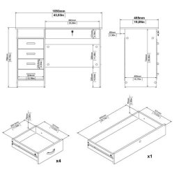 Prestige skrivebord i ege struktur 109 x 48 cm med 5 skuffer.