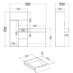 Prestige skrivebord sammenbygget med opbevaringsreol i hvid og ege struktur.