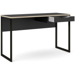 Prestige sort skrivebord 130 x 48 cm med 1 skuffe og metalstel.