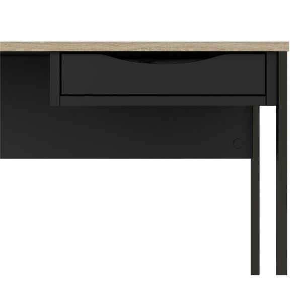 Prestige sort skrivebord 130 x 48 cm med 1 skuffe og metalstel.
