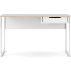 Prestige mat hvidt skrivebord 130 x 48 cm med 1 skuffe og metalstel.