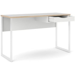 Prestige mat hvidt skrivebord 130 x 48 cm med 1 skuffe og metalstel.