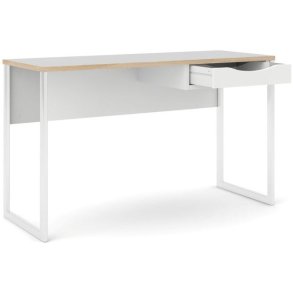 Prestige mat hvidt skrivebord 130 x 48 cm med 1 skuffe og metalstel.