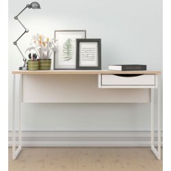 Prestige mat hvidt skrivebord 130 x 48 cm med 1 skuffe og metalstel.