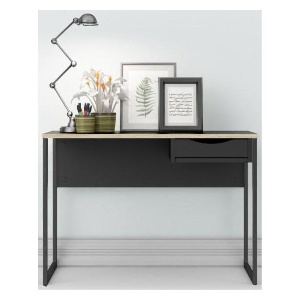 Prestige sort skrivebord 110 x 48 cm med 1 skuffe og metalstel.