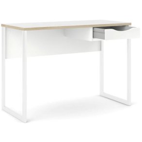 Prestige mat hvidt skrivebord 110 x 48 cm med 1 skuffe og metalstel.