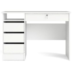 Prestige hvidt skrivebord 110 x 49 cm med 4 skuffer.