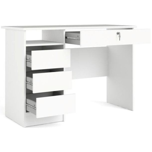 Prestige hvidt skrivebord 110 x 49 cm med 4 skuffer.
