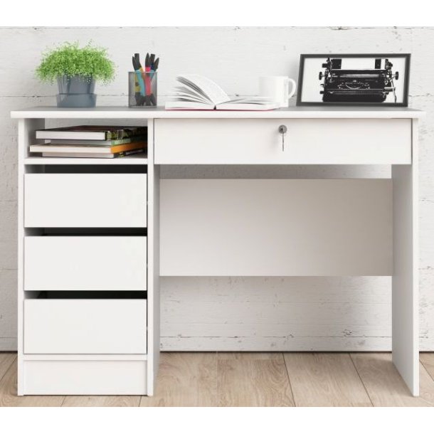 Prestige hvidt skrivebord 110 x 49 cm med 4 skuffer.