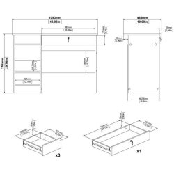 Prestige mat sort skrivebord 110 x 49 cm med 4 skuffer.