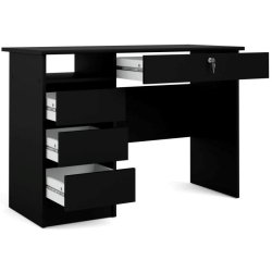 Prestige mat sort skrivebord 110 x 49 cm med 4 skuffer.