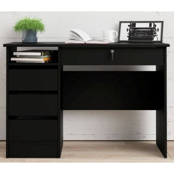 Prestige mat sort skrivebord 110 x 49 cm med 4 skuffer.