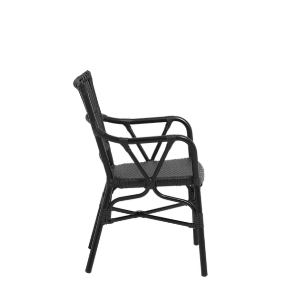 Cafe-lux spisebordsstol med armln til inde og udendrs - Sort