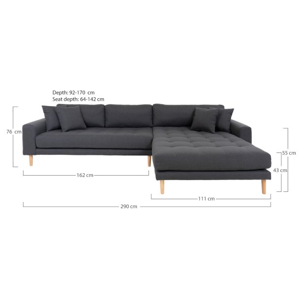 Riviera lounge sofa mrkegr, hjrevendt Lngde p 290 cm