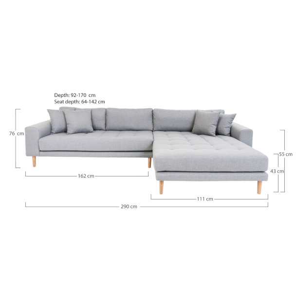 Riviera lounge sofa lysgr, hjrevendt Lngde p 290 cm