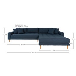  Riviera lounge sofa mrkebl, hjrevendt Lngde p 290 cm