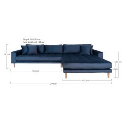 Riviera lounge sofa mrkebl velour, hjrevendt Lngde p 290 cm