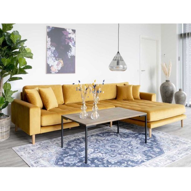 Riviera lounge sofa sennepsgul velour, hjrevendt Lngde p 290 cm