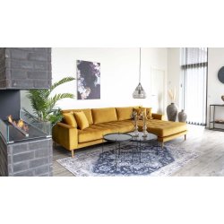 Riviera lounge sofa sennepsgul velour, hjrevendt Lngde p 290 cm