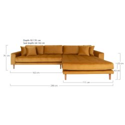 Riviera lounge sofa sennepsgul velour, hjrevendt Lngde p 290 cm