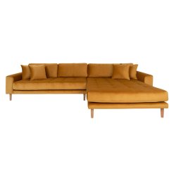 Riviera lounge sofa sennepsgul velour, hjrevendt Lngde p 290 cm