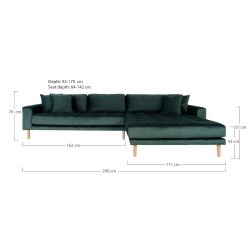 Riviera lounge sofa mrkegrn velour, hjrevendt Lngde p 290 cm