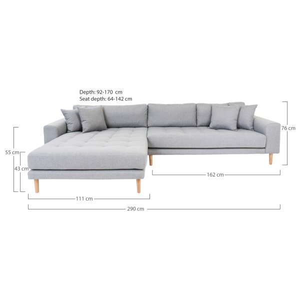 Riviera lounge sofa lysgr, venstrevendt Lngde p 290 cm