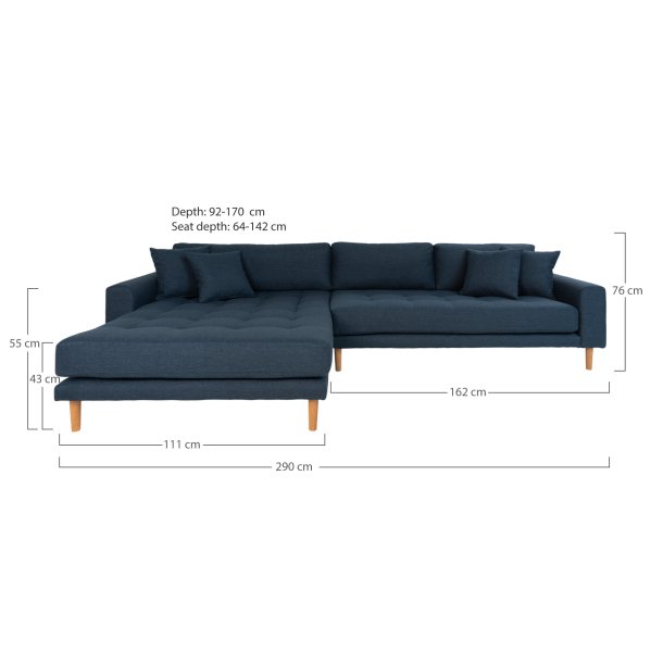 Riviera lounge sofa sennepsgul velour, venstrevendt Lngde p 290 cm