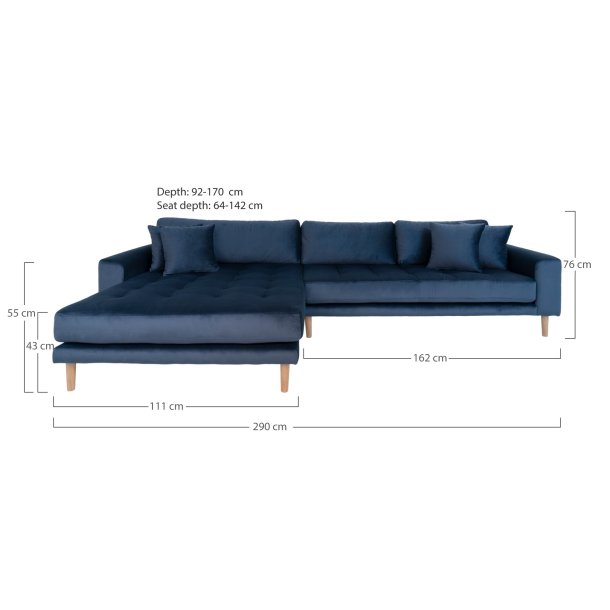 Riviera lounge sofa mrkebl velour, venstrevendt Lngde p 290 cm