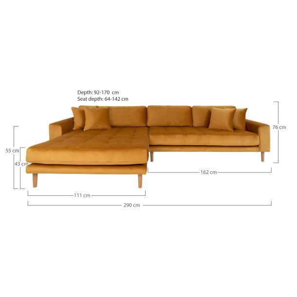 Riviera lounge sofa mrkegrn velour, venstrevendt Lngde p 290 cm