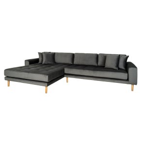 Riviera lounge sofa mrkegr velour, venstrevendt Lngde p 290 cm