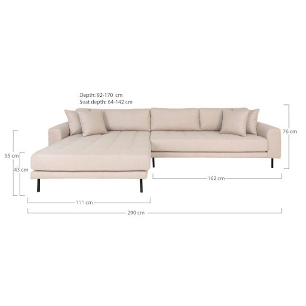 Riviera lounge sofa beige, venstre vendt. Lngde 290 cm
