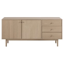 Nrum 160 cm sknk i hvidpigmenteret egetr finer med 2 skabe og 3 skuffer.