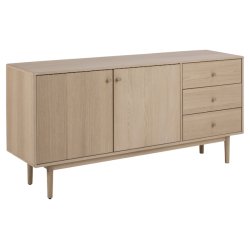 Nrum 160 cm sknk i hvidpigmenteret egetr finer med 2 skabe og 3 skuffer.