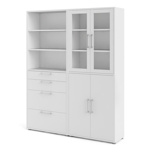 Futura kontorreol hvidt med skuffer, skabe og hylder bredde 178 cm - hjde 221,5 cm
