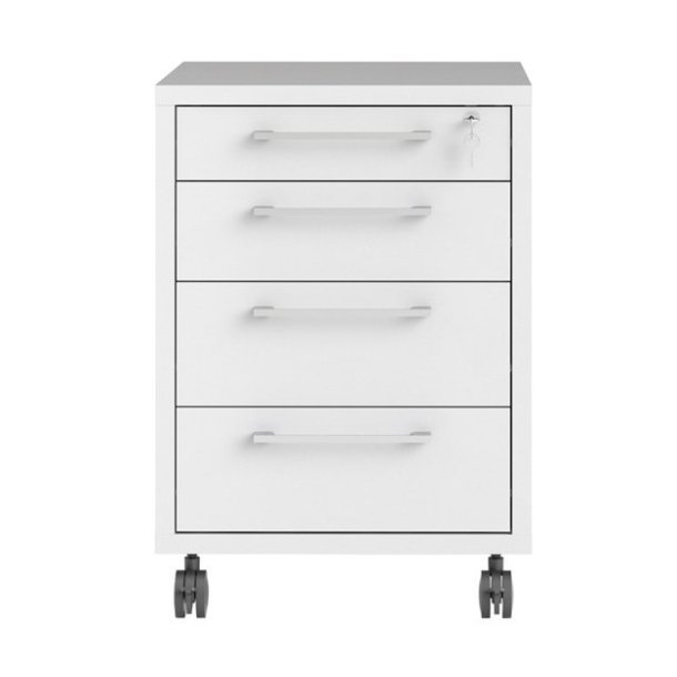 Futura opbevaringsmodul, hvidt med 4 skuffer, ls og p hjul