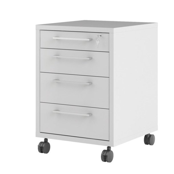 Futura opbevaringsmodul, hvidt med 4 skuffer, ls og p hjul