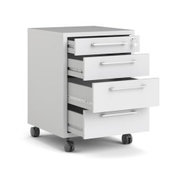 Futura opbevaringsmodul, hvidt med 4 skuffer, ls og p hjul